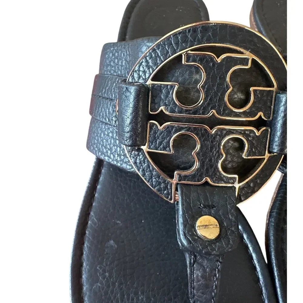 Tory Burch Amanda Thong Sandals Black Pebbled Leather 8.5 - Picture 8 of 11